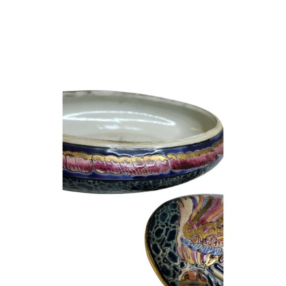 Vintage Decorative Oval Porcelain Box With Hand-Painted Macau Bird Design Gold D - Picture 10 of 14